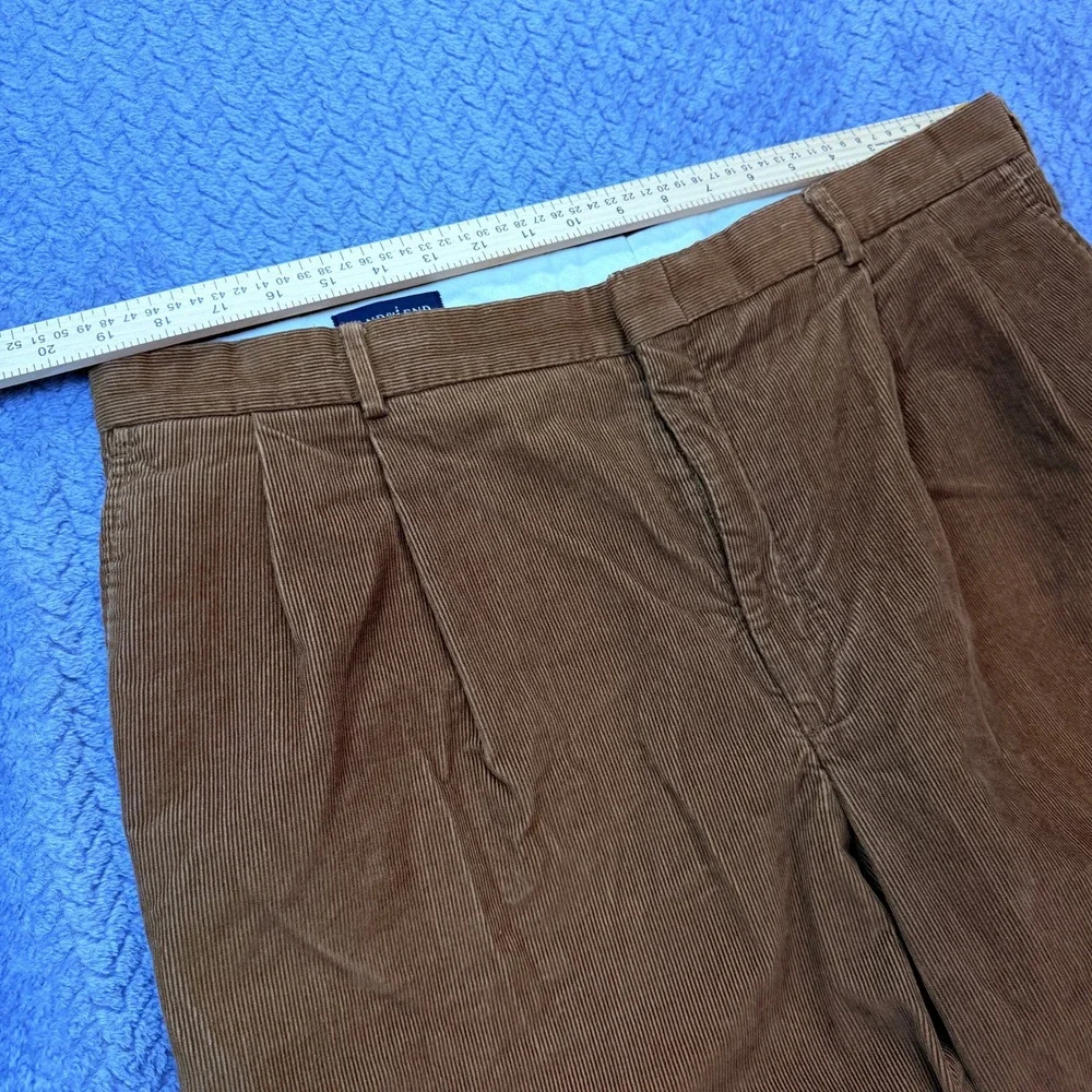 Lands' End Corduroy Pants‎ Mens 38x29 Brown Pleated Cuffed Wide Leg